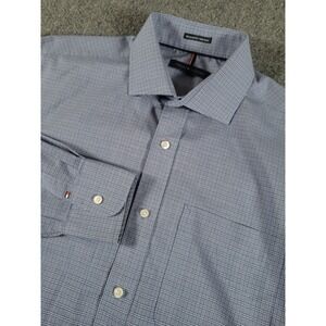 Tommy Hilfiger Shirt Mens M 15-15 1/2 34-35 Regular Fit Non-Iron Blue Plaid